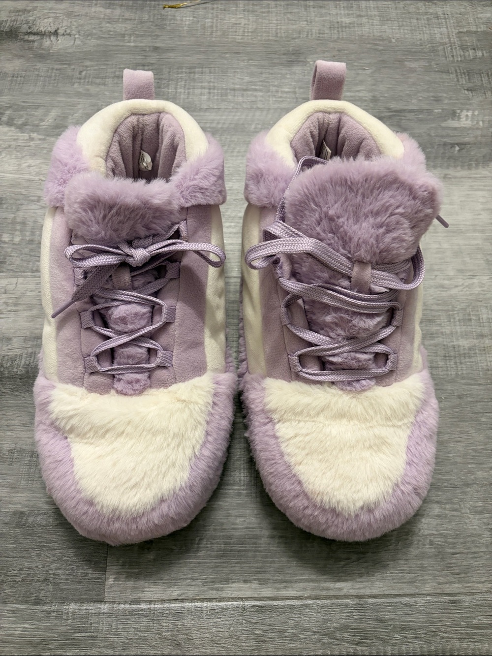 Lilac and Cream Plush Women's Lace-Up Slippers